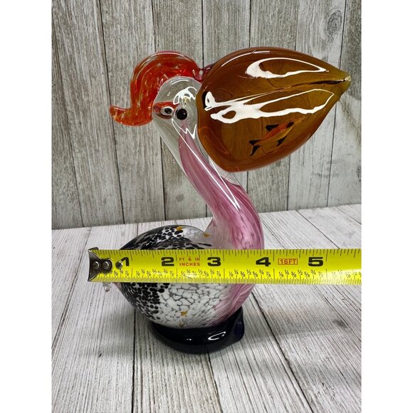 Vtg Hand Blown Art Glass Pelican Bird w/ Fish Figurine Paper Weight 6.5" Tall - Picture 7 of 13